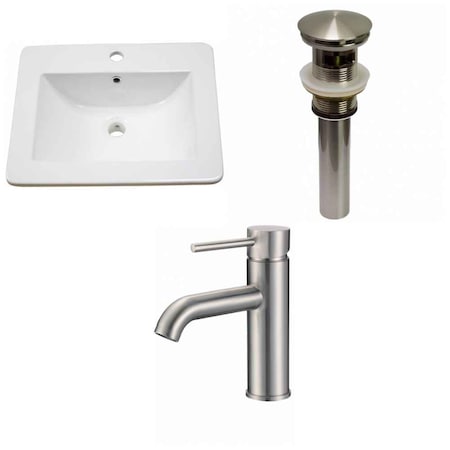 21-in. W 1 Hole Ceramic Top Set In White Color - Overflow Drain Incl.